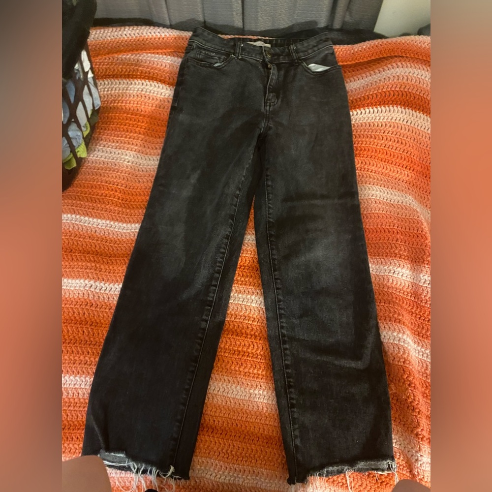 Black high rise straight jeans